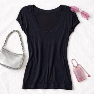 Y2K Vintage H&M Black Scoop Neck Baby Tee Tunic Top Long T-Shirt Womens Medium
